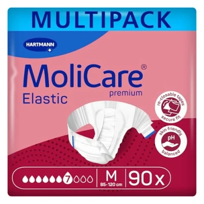 Image of MoliCare Premium Elastic Unisex Disposable Slip: Discreet Use for Woman and Men with Incontinence; 7 Drops, Size M, 3 Packs of 30 (90 Pieces)