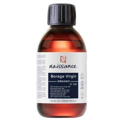 Image of Naissance Organic Borage (Starflower) Seed Oil (No. 226) 225ml Naturally High in GLA (Gamma Linolenic Acid) for Skin, Face, Body, Hair, Massage, Vegan