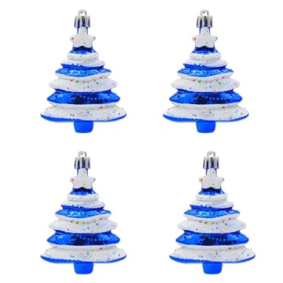 Image of 4 Pieces Christmas Tree Hanging Decorations Glitter Baubles Ornaments Pendants 9 x 6 CM, Blue