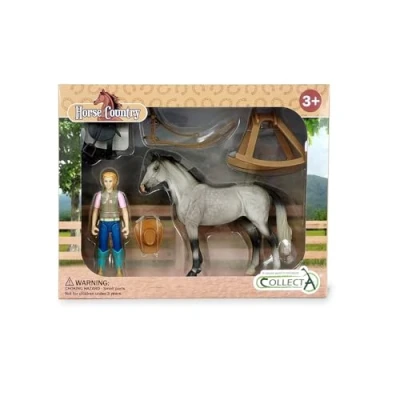 Image of CollectA Lady Hobby Rider &amp; Accessories Riding Horse Playset, Animal Toys Figures, Realistic Hand Painted, Gifts For Toddlers Kids, Age 3 Years +