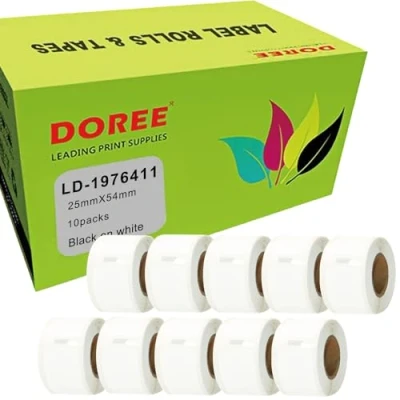 Image of Doree Label Roll 1976411 Durable, 25mm x 54mm (Each Contains 160 Individual Labels) Compatible with Dymo LabelWriter 4XL, 450, 450 Twin Turbo. 10 Rolls
