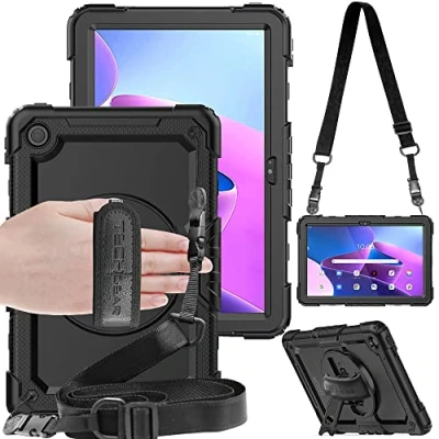 Image of TECHGEAR UTILITY Case for Lenovo Tab M10 Plus 3rd Gen 2022 (10.6&quot;) TB125 / TB128 Tough Rugged HEAVY DUTY Armour Shockproof 360 Rotating Stand, Hand and Shoulder Strap