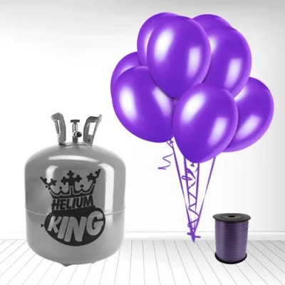 Image of Disposable Helium Gas Cylinder with 50 Deep Purple Balloons and Curling Ribbon included