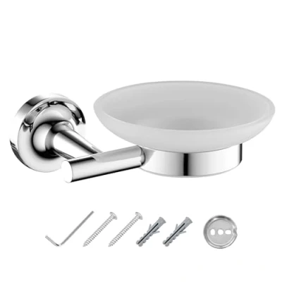 Image of JASSFERRY Wall Mounted Soap Dish Holder Frosted Glass Shower Shampoo Bar Storage Tray Bathroom Accessories Set Chrome