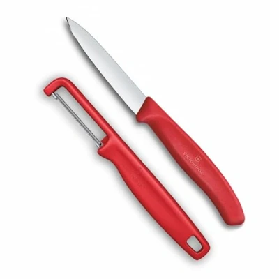 Image of Victorinox Swiss Classic paring Knife Set with Peeler, for Vegetables and Fruit, 2 Piece, Extra Sharp Blade, red