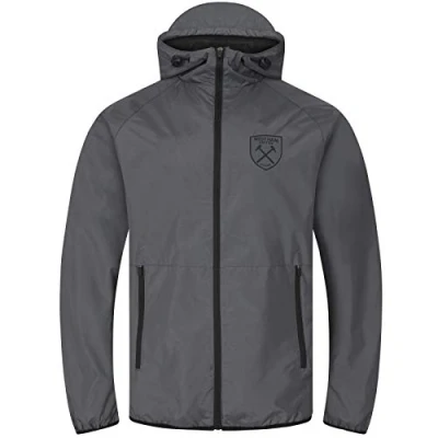 Image of West Ham United FC Gift Mens Shower Jacket Windbreaker Peaked Hood Grey XXL