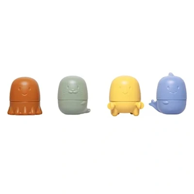 Image of Ubbi Interchangeable Bathtub Toys, Set of 4, Mix and Match Baby Bath Accessory, Water Toys for Toddler Time Play, Muted Orange, Green, Yellow Blue, Multi