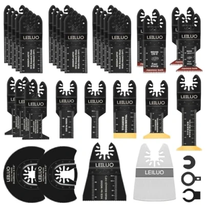 Image of LEILUO 34 Pcs Oscillating Multi Tool Accessories for Wood Nails Drywall Universal Titanium Multitool Attachments with Storage Bag Compatible DeWalt Makita Dremel and More