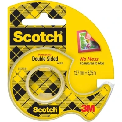 Image of Scotch Double Sided Tape, 1 Roll on Handheld Dispenser , 12 mm x 6.3 m Clear Sticky Strong, Long Lasting, and Photo Safe