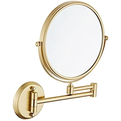 Image of Wall Mounted Makeup Mirror with 5X Magnification, 8 Inch Double Sided Vanity Magnifying Mirror, Cosmetic Swivel Extendable Shaving for Bathroom, Brushed Gold