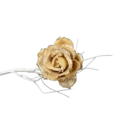 Image of 10cm Clip on Rose Flower Christmas Tree Decoration Champagne Gold