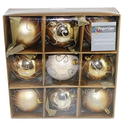 Image of Christmas Tree Decoration 9 Pack 80mm Shatterproof Baubles Gold 7424