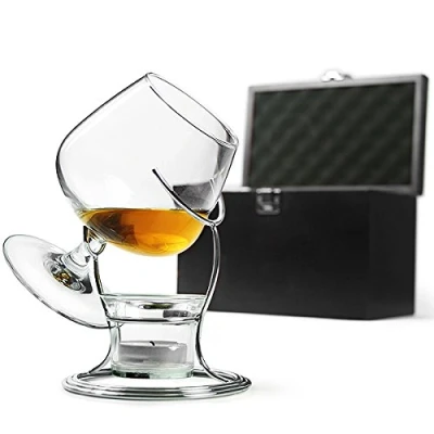 Image of bar@drinkstuff Deluxe Cognac &amp; Brandy Warmer Set Including Glass, Stand, Tealight Holder Balloon Snifter Glass for Brandy, Cognac, Armagnac or Calvados