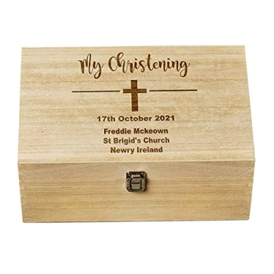 Image of ukgiftstoreonline Personalised Large Wooden Christening Keepsake Memories Box Gift