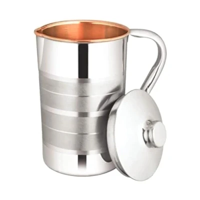 Image of Zap impex Luxury Copper Steel Water Jug with Stainless Exterior and Pure Interior 1600ml for Serving Tableware Household Kitchen