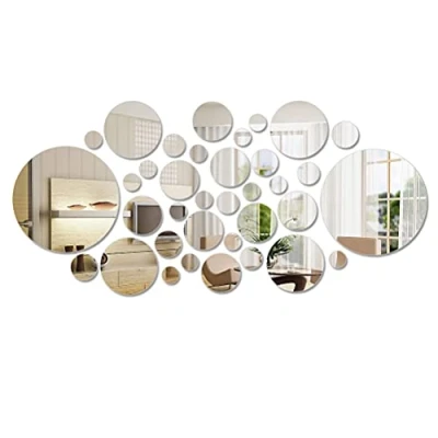 Image of DODUOS 36 Pieces Removable Acrylic Setting Wall Sticker Decal, Round Mirror Stickers,Mirror Stickers Art 3D Decal for Home Bedroom Hallway Decoration