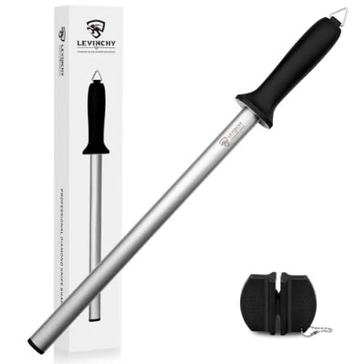 Image of LEVINCHY Diamond Knife Sharpening Steel 12 inch, Professional Coating Honing Steel, Premium Sharpener Rod for All Knives, Lightweight &amp; Durable
