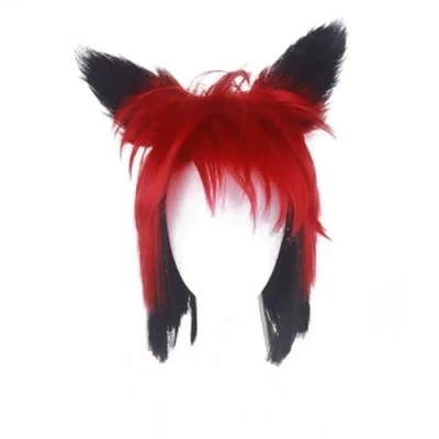 Image of GmfLeX Alastor Cosplay Wig Black and Red Wig+Detachable Ears