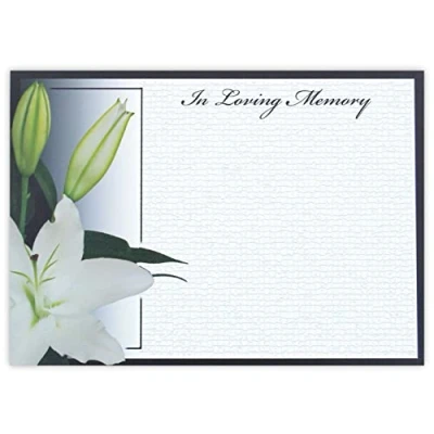 Image of celloexpress In Loving Memory (White Lily Black Border) Flower Message Cards 90mm x 125mm Bereavement Florist Card Sympathy Condolences Notes (Pack of 6)