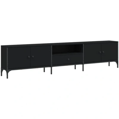 Image of vidaXL TV Cabinet with Drawer Black 200x25x44 cm Engineered Wood