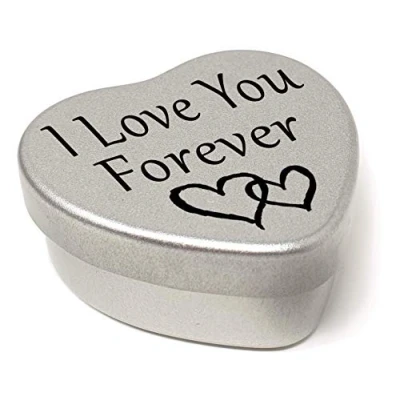 Image of Perfect Way to say I Love You. Beautiful Mini Silver Heart Tin With Sweets, Present size 45mm x x20mm. (I You Forever)