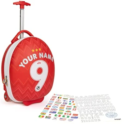 Image of boppi Tiny Trekker Red Football Carry on Suitcase/Underseat Cabin Suitcase for Kids Easyjet Bag 45x36x20 Compliant 17 Litre Hard Case Luggage Gifts