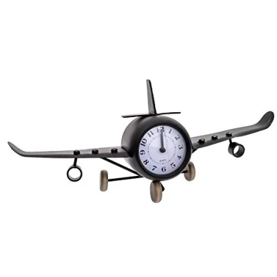 Image of Vintage Retro Metal Plane Aeroplane Mantel Desk Table Clock