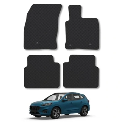 Image of Rubber Car Mats Compatible with Ford Kuga (2020 ) Tailored Fit Floor Set Accessory Black Custom 4 Pieces Clips Anti Slip Backing, Heavy Duty &amp; Waterproof