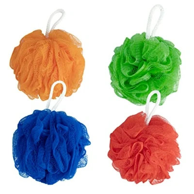 Image of SUPERLY Shower Puff, Bath Sponge Loofah,Shower Extra Large 80g, 4 Pack Scrunchie Body Scrubber Exfoliating Soft Mesh (Orange, Red, Blue, Dark Green)
