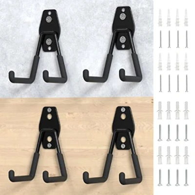 Image of HUHOLE Garage Hooks Heavy Duty 4PC, Wall Hooks, Mount Hanging for Bike, Ladder, Bulky Items