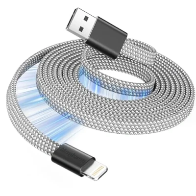 Image of Magtame Magnetic Lightning Cable Coiled, 3.3FT MFi Certified iPhone Charger Fast Charging, Flat Retractable Cord Braided for Car Compatible with 14 13 12 11 Pro Max XR XS X