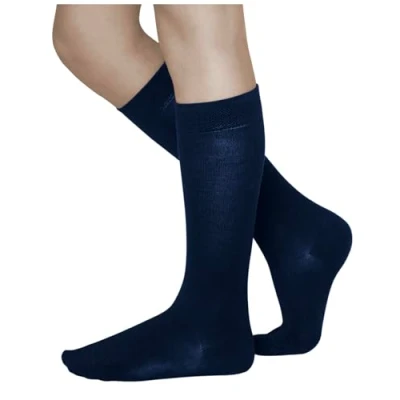 Image of vitsocks Kids Thin Soft COTTON Long Knee High Socks (3 PAIRS) Boys &amp; Girls for Everyday, navy blue, 12.5 2