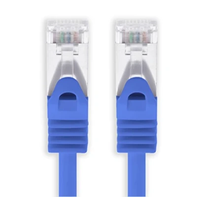 Image of CAT7 Cat.7 Gigabit Ethernet cable, LAN network raw cable with (RJ45) Cat6a connector (double shielded) 500 MHz blau 1 Stück m