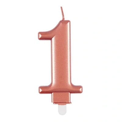 Image of Elegant Metallic Rose Gold Number 1 Birthday Candle Perfect for Parties, Anniversaries &amp; More Pc