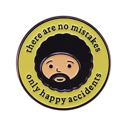 Image of Bob Ross Brooch There Is No Mistake Only Happy Accidents Pin Badge Words Enamel Lapel Shirt Bag Decoration letters Jewelry Gift