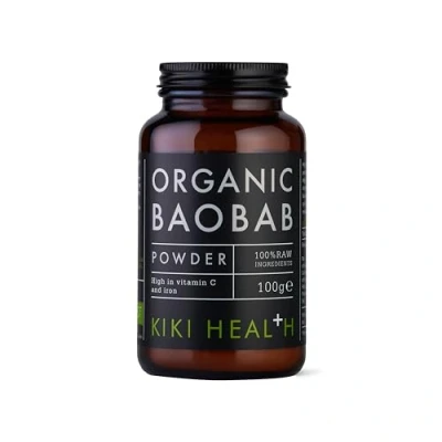 Image of KIKI Health 100% Raw Organic Baobab Powder Rich in Vitamin C, High Fibre &amp; Antioxidants Made the UK, Vegan, Supports Healthy Skin, Digestion Blood Sugar, Ideal for Smoothies Juices 100 g