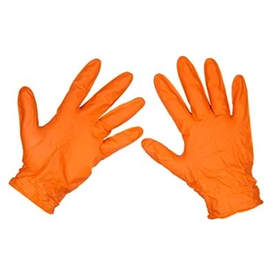 Image of Sealey Orange Diamond Grip Extra Thick Nitrile Powder Free Gloves Large Pack of 50