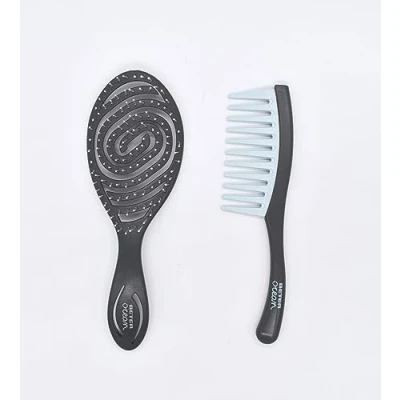 Image of BETER Ocean Hair Brush and Comb Set Eco Friendly Detangling Kit For Wet Made from Recycled Plastic Essential Haircare Tools Smooth Stylish