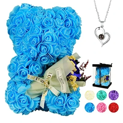 Image of POHOMEGK Rose Bear,Rose Flower Bear Gifts for Women,Birthday Girlfriend,Mother&#039;s Day Gifts,Valentines Wife,Couples Cute Romantic Love Anniversary (Red)