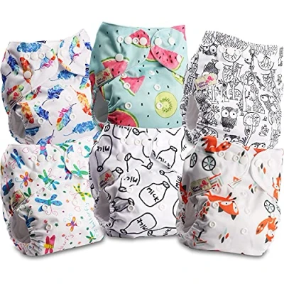 Image of Littles and Bloomz Baby Reusable Pocket Nappy Cloth Diaper, Standard Popper, 6 Nappies, FLP2 0606