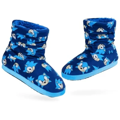 Image of SONIC THE HEDGEHOG Boys Slippers Plush Indoor House Shoes Warm Boot Kids Size 11 1 Non Slip Sole Gifts (Blue, 10.5/11.5 UK)