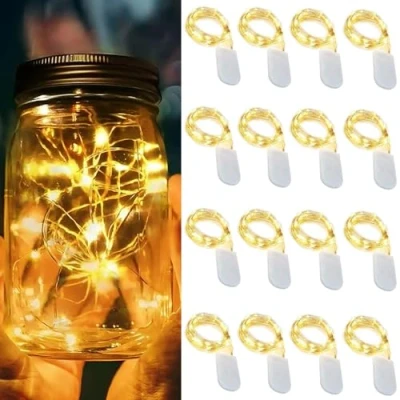 Image of LED String Lights Battery Powered, 1M 10 Fairy Copper Wire Light Small for Home Garden Holiday Party Wedding Christmas Halloween Concerts Bars Decoration (16PCS/Warm White)