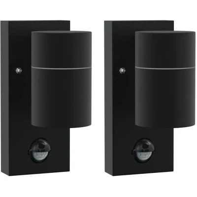 Image of Outdoor Wall Lights with Sensor 2 pcs Black Stainless Steel IP44 Vidaxl