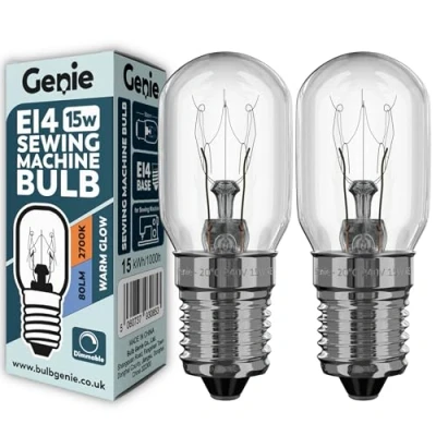 Image of 15W E14 Sewing Machine Incandescent SES Screw Light Bulbs 230V (Pack of 2) 2700K Warm White Dimmable