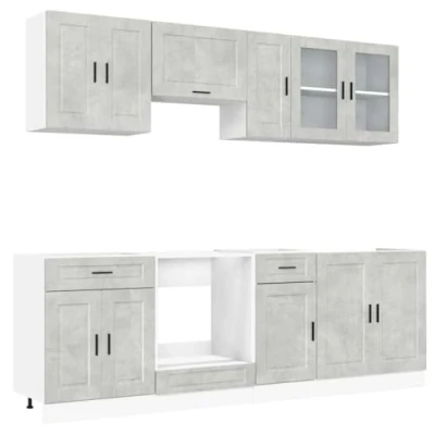 Image of vidaXL Kalmar Kitchen Cabinet Set 8 Piece Storage Solution Concrete Grey Finish Engineered Wood Spacious Shelving Adjustable Feet Modern Sleek Design Perfect For Organization
