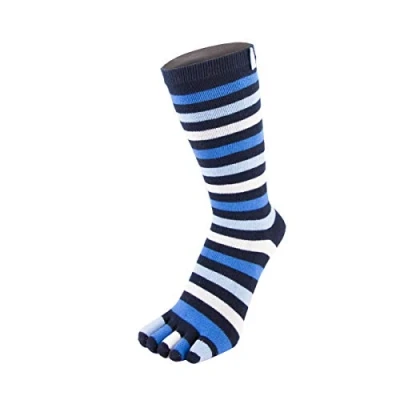 Image of TOETOE Men, Women Essential/Everyday Stretchy Mid Calf Soft Cotton Seamless Stripy Toe Socks, Hygienic, Breathable, UK 4 11 EU 35 46