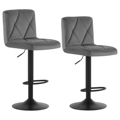 Image of Lestarain Set of 2 Bar Stools Breakfast Dining with Chrome Footrest and Base Swivel Gas Lift Elegant Flannel + Black Matte Simple Stool,Dark Grey