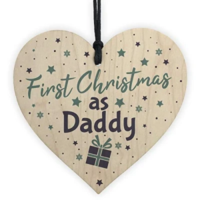 Image of RED OCEAN First 1st Christmas As Daddy Tree Decoration Bauble Handmade Wooden Heart Gift For DAD Keepsake