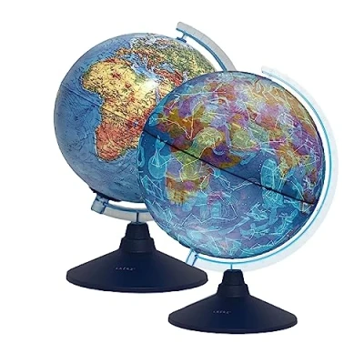 Image of Exerz 21cm Illuminated Globe Physical Map Daytime/Constellation Stars with lightup Swivel Rotating World (21cm New)