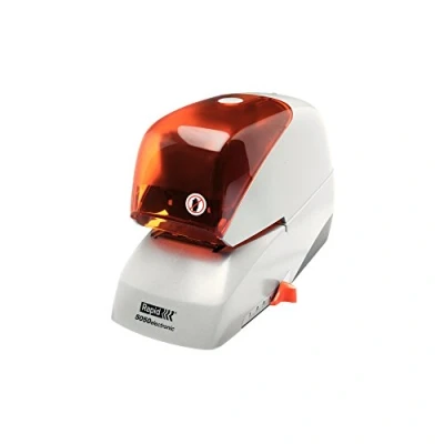 Image of Rapid Supreme 5050e Contactless Electric Stapler, 50 Sheet Capacity, Mains Powered with global Plug, Flat Clinch Stapling, Staples Included, Metal and Plastic, Silver/Orange, 20993214